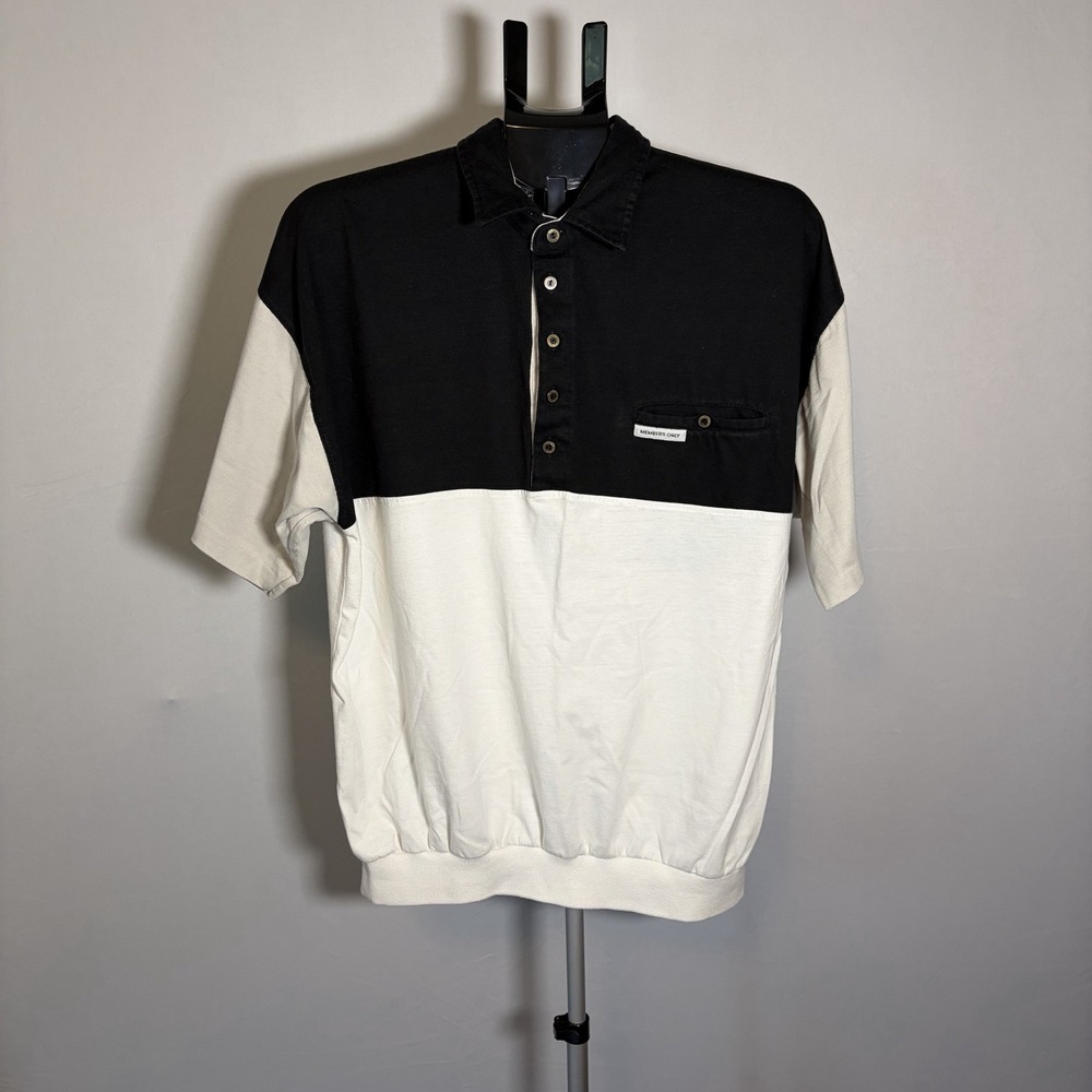 VTG Members Only Mens Large Elastic Waist Polo Colorblock Black White 90s Grandp